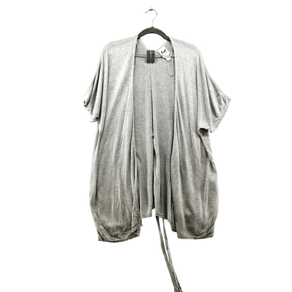 Luxe Essentials Short Sleeve Cardigan Womens OS L Cashmere Blend Longline Gray‎